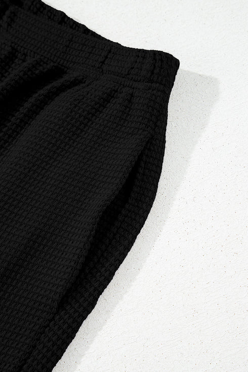 Solid Color Textured Buttoned Shirt and Casual Pants Set